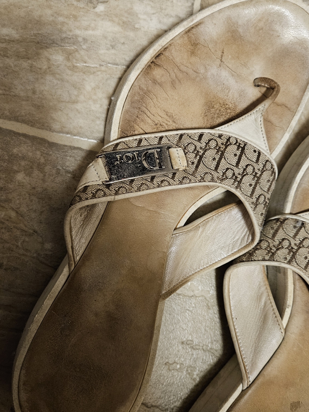 Dior Beige Monogram Thong Sandals